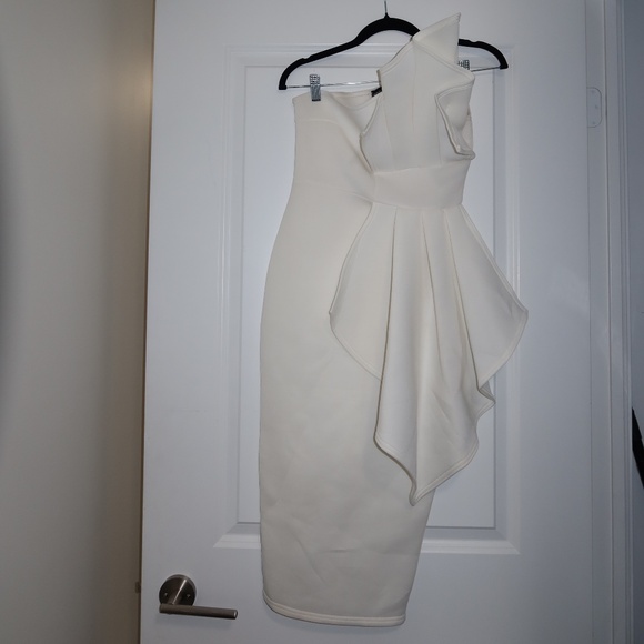 PLT White One Shoulder Scuba Pleated Detail Midi Dress - Size 6 - Picture 2 of 4